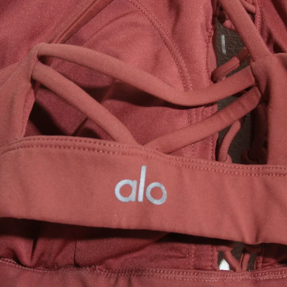 ALO Yoga Starlet Lace Up Front Bra Halter High Neck Earth Strappy Size Small